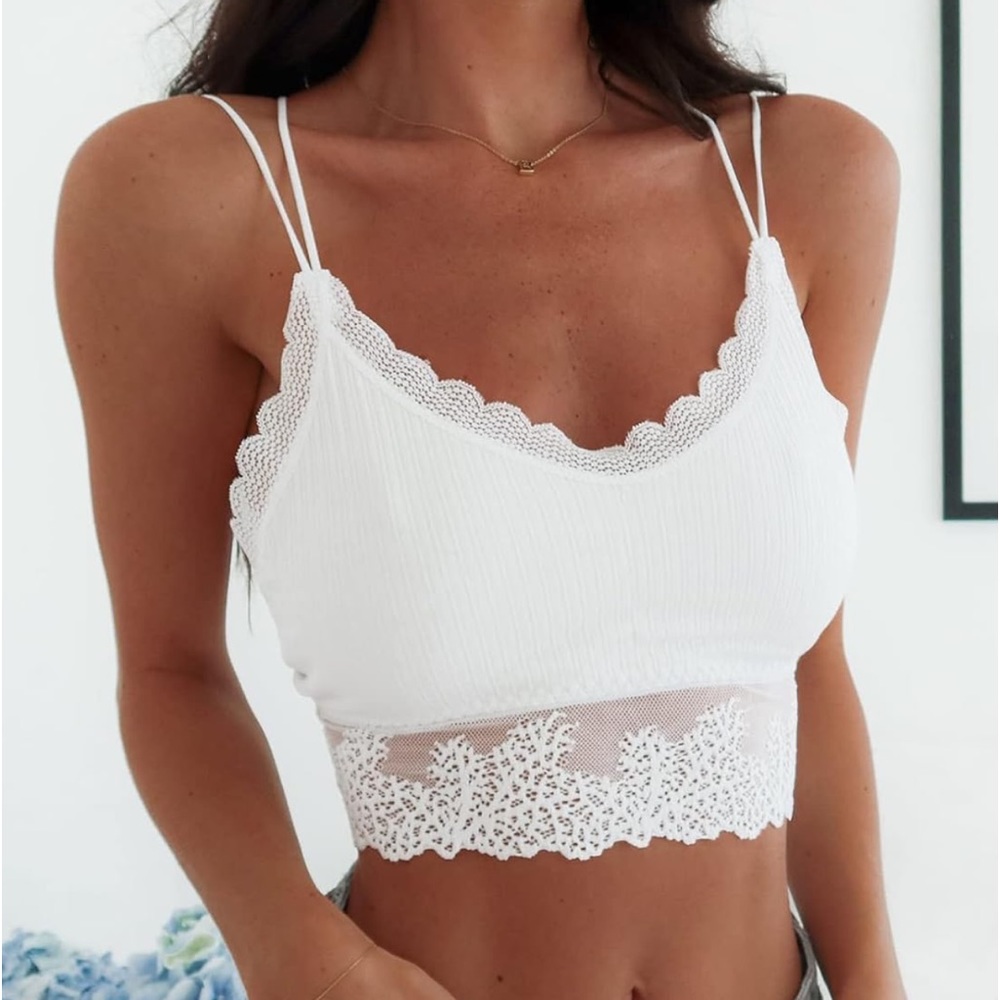 Astylish Women Lace Comfy Spaghetti Strap Knit Everyday Bralette New With Tags